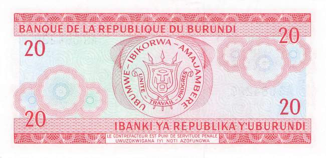 Burundi p27a 20 Francs 1979